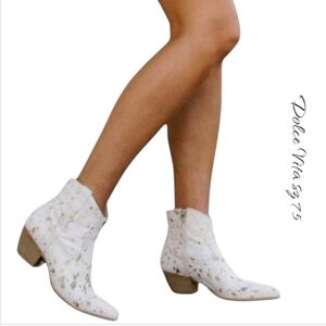Dolce Vita Volli Silma Western Bootie Gold Multi Calf Hair White Leather sz 7.5